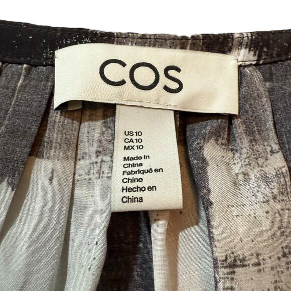 COS Printed Mulberry Silk Blend Blouse Gray White Abstract Gingham - Size 10 - Picture 3 of 12